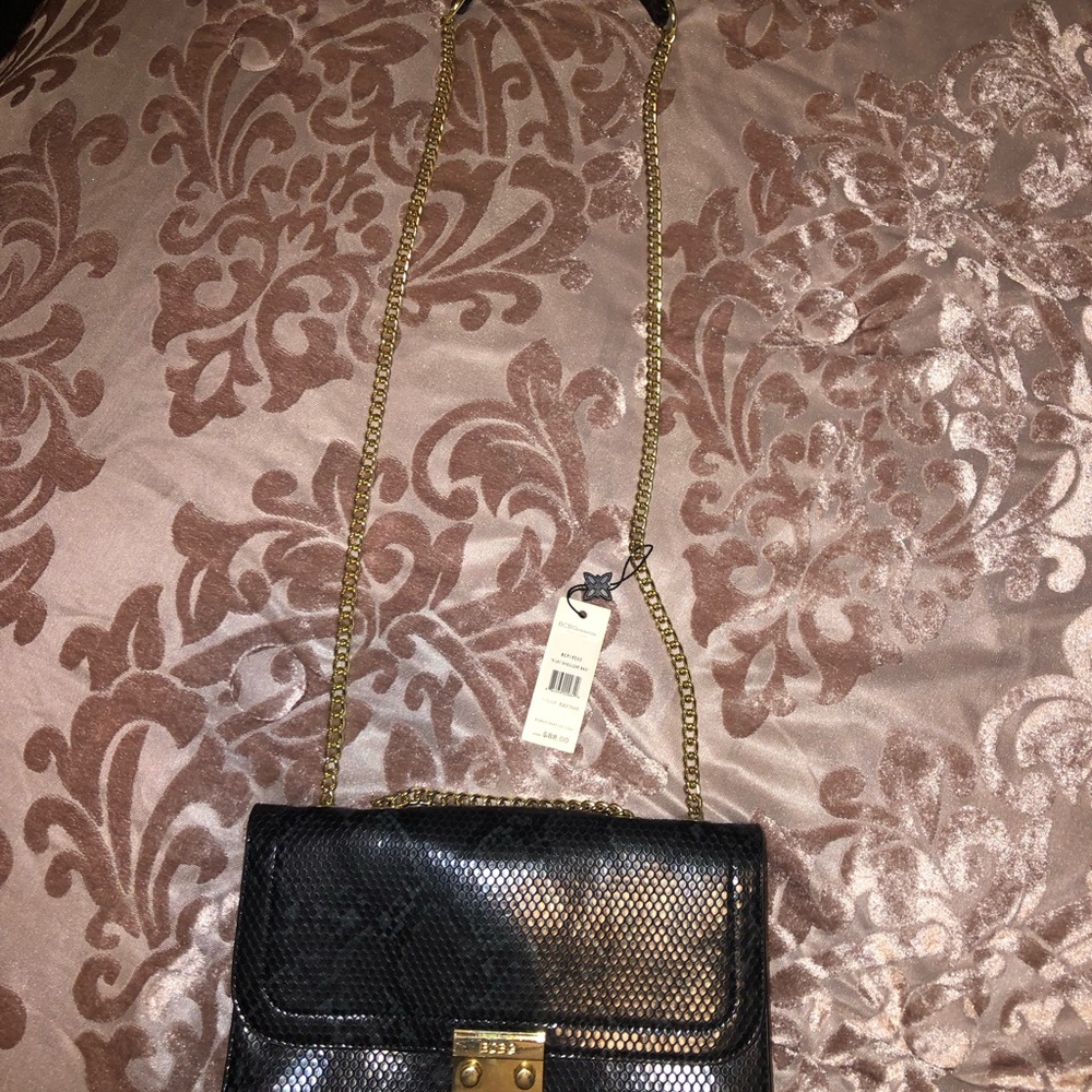 Black Snakeskin purse with gold chain